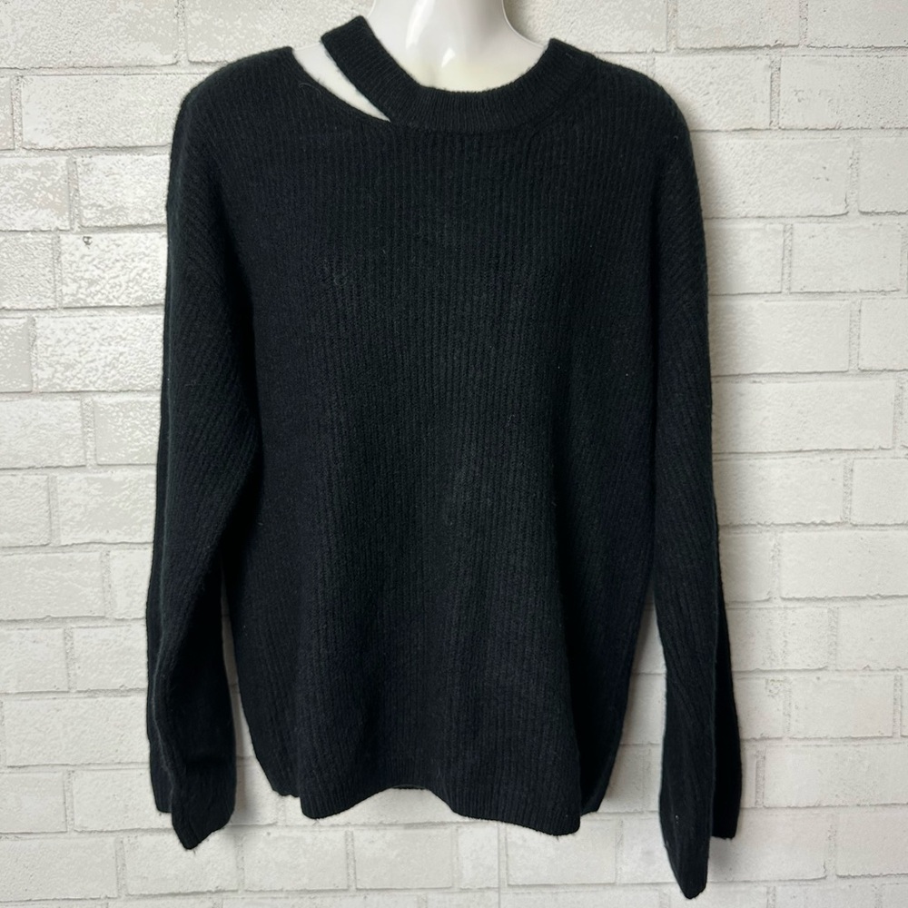 Rails Womens Alexi Cut Out Ribbed Shirt Pullover Sweater Black XS